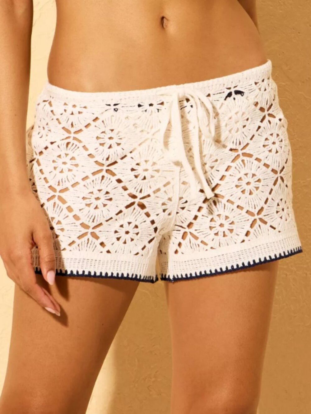 Shade & Shore Crochet Contrast Trim Swim Cover-Up Cream